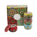 Aromatherapy set with four mandala pattern metal tins in a colorful scented candle gift box - No.25 Mandala Gift Box (Inc. 4 Empty Tins)