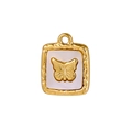 Detailed view of a gold square butterfly pendant with white shell inlay, size 1.6x1.2cm - BP43797D2E0-White Shell Butterfly