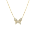 Close-up of gold plated butterfly pendant necklace with micro-pave cubic zirconia stones - Butterfly / Gold