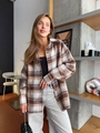 Dames oversized geruit flanellen overhemd jack in bruin en beige casual stijl lange mouw - S / Donkerbruin