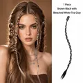 Brown black and tea grey highlights synthetic braid hairpiece with BB clip for Y2K style - 1PC - Braided Hair Extension / White Tea Grey