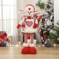 Charming snowman plush decoration with knitted sweater and wooden ski poles for Christmas - Snowman Telescopic Ornament