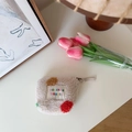 Mini white plush makeup pouch with colorful dotted accents and zip closure - Colorful Polka Dots