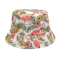 Dettaglio della stampa tropicale con fenicottero e fiori su cappello a secchiello bianco - M (56-58cm) / Bianco