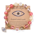 Natural stone bead bracelet featuring a gold Evil Eye charm with crystal accents - 19cm / Watermelon