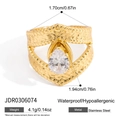 18K gold plated stainless steel ring with pear-cut zircon and scale texture - Gold Scale Texture Pear Zirconia Style (JDR0306074)