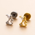Boucles d'oreilles lapin mignonnes en or et argent avec des pierres en zircon - 7# (Lapin)