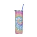 20oz skinny stainless steel tumbler featuring a colorful rainbow tie-dye pattern with straw - TD3 (Pink Purple Cyan Tie-dye)
