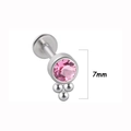 Silver stainless steel labret stud with pink zircon and three balls, 7mm height feature - Pink Rhinestone Triple-Bead Style (5 silver) / 1.2*8mm / Silver
