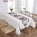 Beige cotton linen Christmas table runner with festive gnome and tassel decorations - Style N (180x33cm)
