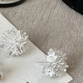 Pendientes de flores en plata con circonitas brillantes y perlas en un diseño de botón - 51# Poste de pendiente de plata - Plata