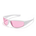 Sporty Y2K sunglasses with a white streamlined frame and translucent pink lenses - Millennium Pink