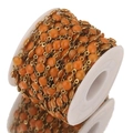Orange resin beaded chain with 18K gold plated metal links on white spool for jewelry making - 1m / Orange