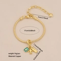 Golden copper travel bracelet featuring blue passport charm and detailed airplane model - 7# Travel Passport and Boarding Pass