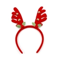 Weihnachtlicher Rentiergeweih-Haarreif in Rot mit grünen Blättern und goldenen Glocken - TK09 (Rotes Plüsch Geweih Stirnband mit Glocke)
