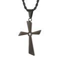 Collana con croce in acciaio inossidabile nero lucido da uomo con dettaglio pietra chiara - Nero
