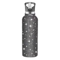 Sleek black 32oz rhinestone-encrusted stainless steel water bottle with straw lid - Black