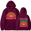 Sweat à capuche bordeaux avec imprimé coucher de soleil et texte Forever Chasing au dos - Bordeaux