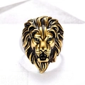 Men's hip-hop lion head ring in two-tone gold and silver finish with punk style details - US 7 / Oxidized Gold Color (06404)