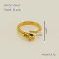 Detailed view of 18K gold plated stainless steel snake ring with blue zircon eye inlay - Gold (ZR721G)