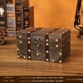 Vintage small grey wooden storage box with antique bronze lock and metal corners - Buckle / Small / Gray
