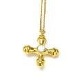 Macro detail of golden cross pendant with white marble stone on a fine gold chain necklace - Gold White Turquoise