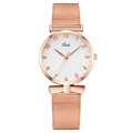 Damen-Quarzuhr mit roségoldenem Netzarmband und weißem Zifferblatt mit Blumenmuster - Weiß