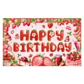 Pancarta de cumpleaños temática de fresa roja con ilustración de postres - Fondo de cumpleaños con temática de fresas