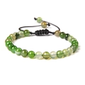 Adjustable black cord bracelet with 6mm green natural agate beads in a minimalist design - 6mm (Stretchable) / Green Striped Agate