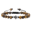 Detailed shot of brown tiger eye stone beads and black adjustable braided cord bracelet - Yellow Tiger Eye
