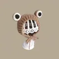 Handmade brown knit frog hat for children with ear flaps and cute round eyes - Little Frog Hat Khaki (2 Months - 2 Years Old)
