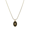 18K gold plated snake chain necklace with black enamel oval sunburst pendant - Gold Sun