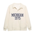 Women's cream Michigan 1975 polo sweatshirt and joggers set in casual retro style - S / Rugby Sweatshirt Top