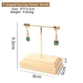 Golden T-bar earring display stand with natural wooden base 8x5x9.5cm size - T-Shape Round Earring Stand - Small
