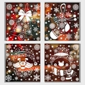 Lot de stickers de Noël avec cloches, chaussettes, Père Noël et bonhommes de neige - Lot de 4 BQ472+474+475+478