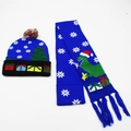 Blue LED Christmas knit hat and scarf set with snow and dinosaur patterns - Set 21 (Blue Dinosaur Gift)