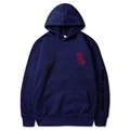 Navy blue hoodie featuring red rose graphic and People Are Poison text on the sleeve - Navy Blue 345