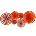 6-piece orange and white paper fan set with stripes and dots for party wall decoration - Orange Stripes