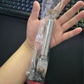 Handheld zilveren roestvrijstalen watermeloensnijder en fruitvork combinatie set - Watermeloen Snijder Vork Dubbel Gebruik Standaard Stijl OPP-tas (23CM)