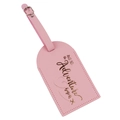 Pink PU leather luggage tag with gold glitter adventure text and silver buckle detail - Pink