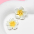 Detail of resin frangipani flowers with white petals and yellow centers for DIY crafts - Small White