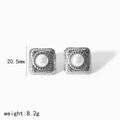 Square silver hammered texture stud earrings with white pearl inlay 20.5mm size - Pearl Silver (TE6731-PL-S)
