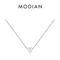 S925 sterling silver heart pendant necklace with delicate box chain on white background - Silver