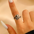 Bohemian adjustable celestial ring featuring sun moon and star motifs in vintage finish - Star and Moon Enamel Style (DZ-673) / White K/Silver