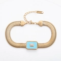 Detail of 18k gold plated snake chain with sky blue enamel pendant and clear zircon stone - Sky Blue
