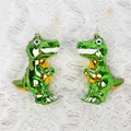 Christmas 12cm green glitter dinosaur glass ornaments with metallic gold finish - Set 05 (2Pcs Dinosaur Pendants)