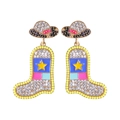 Exaggerated Western cowboy boot and hat earrings with sparkling crystals and colorful beads - Style 7 White Boot