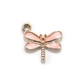 Pink glitter enamel dragonfly pendant with golden alloy frame for jewelry making - Pearly Pink Gold Plated