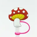 Cute red mushroom silicone straw cover cap accessory for reusable drinking straws - Red Polka Dot Mushroom-1704-19