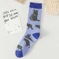 Funny light blue crew socks with gray cat patterns and navy blue accents for casual wear - No. 05-Light Blue 4-Cats